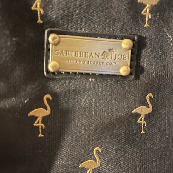 Carribean Joe Island Supply Co. Beautiful Flamingo Black Tote Bag w/ pockets. - Picture 2 of 8